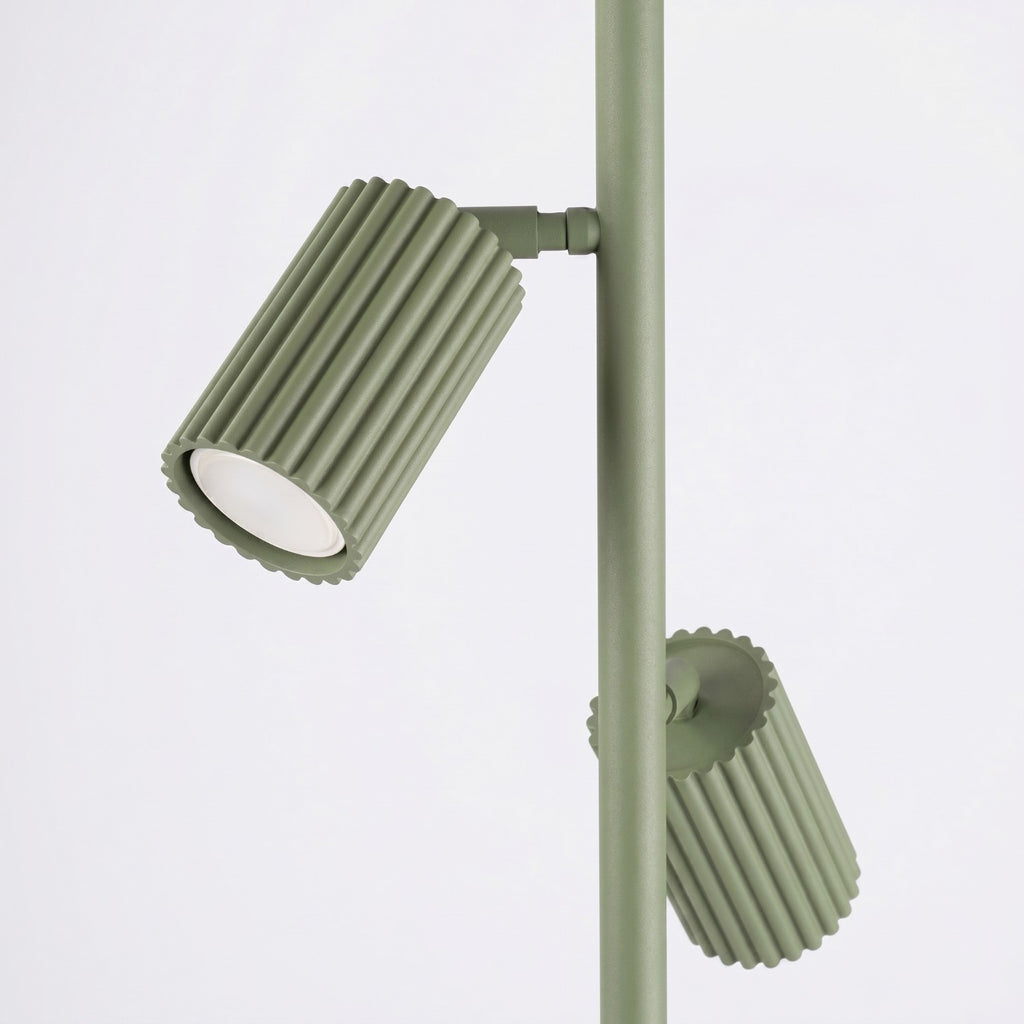 Lampadaire Karbon 3 spots aluminium vert olive GU10 détail des cannelures