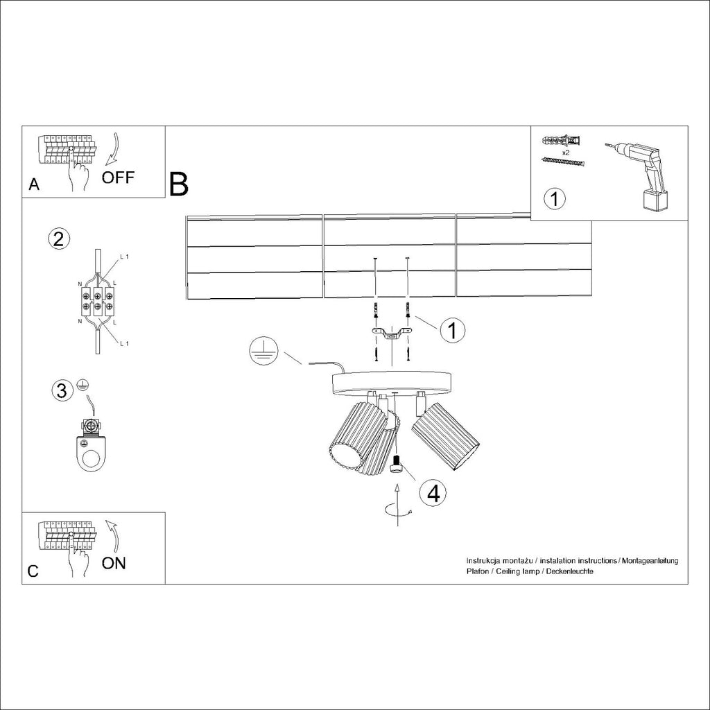 Plafonnier Karbon 3 spots rond aluminium outremer GU10 vue de dessous