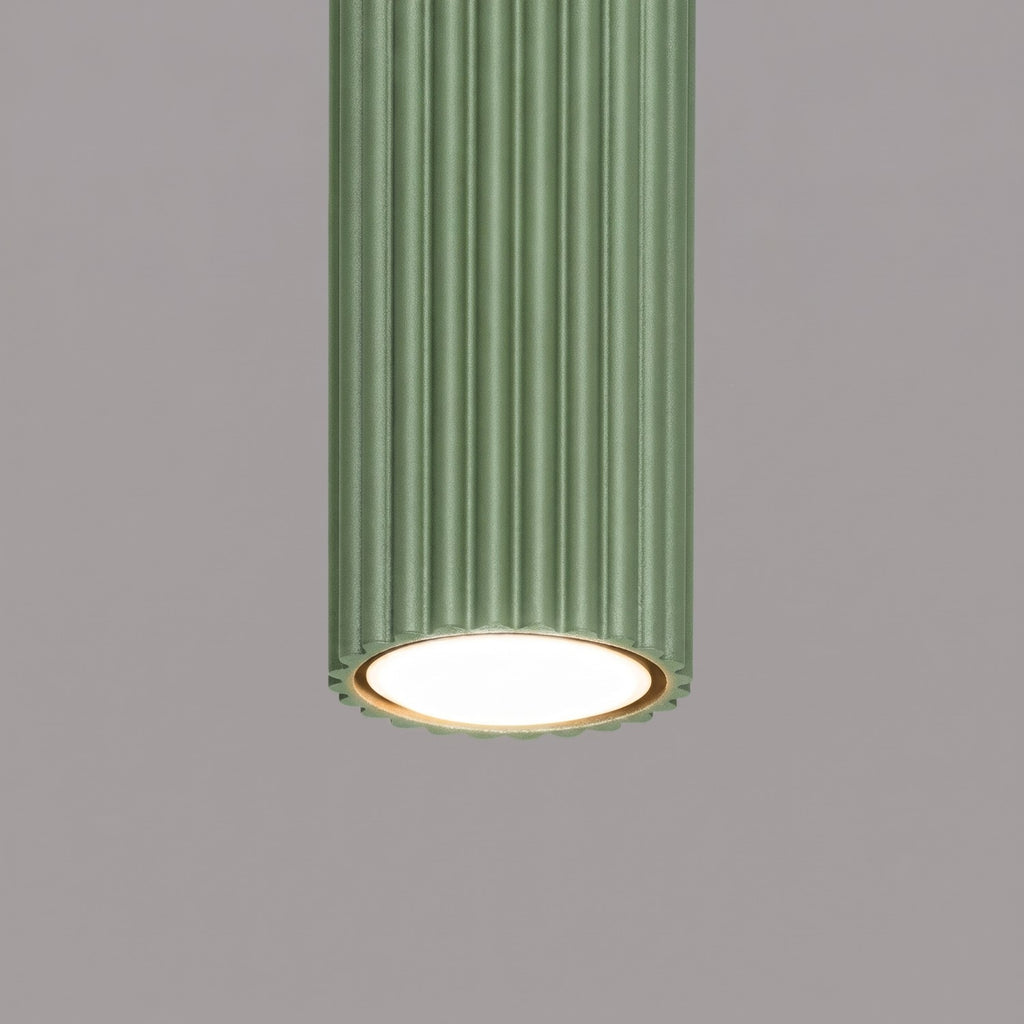 Plafonnier Karbon 10 aluminium vert sauge GU10 détail des cannelures