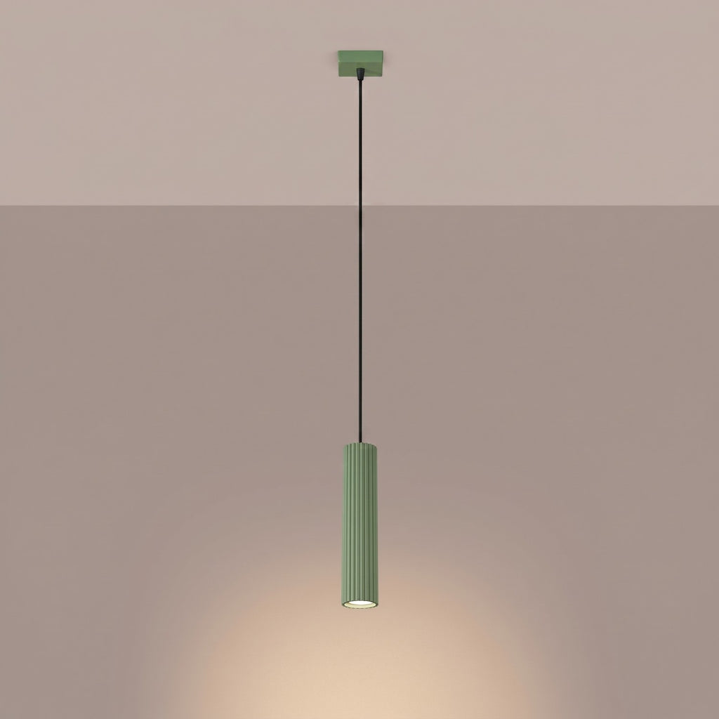 Suspension Karbon 1 lumière aluminium vert sauge GU10 vue de trois quarts
