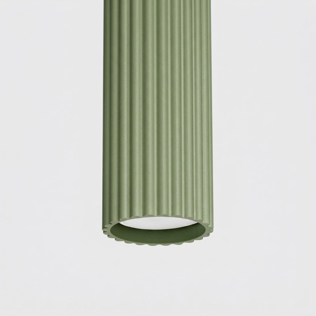 Suspension Karbon 1 lumière aluminium vert sauge GU10 détail des cannelures