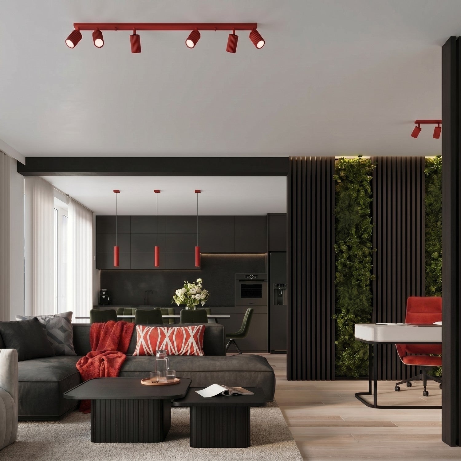 Suspension Karbon 1 lumière aluminium rouge GU10 détail