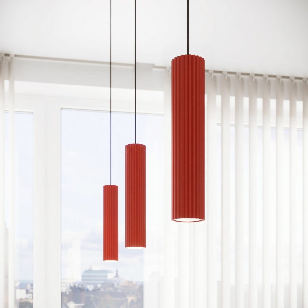 Suspension Karbon 1 lumière aluminium rouge GU10 vue de trois quarts