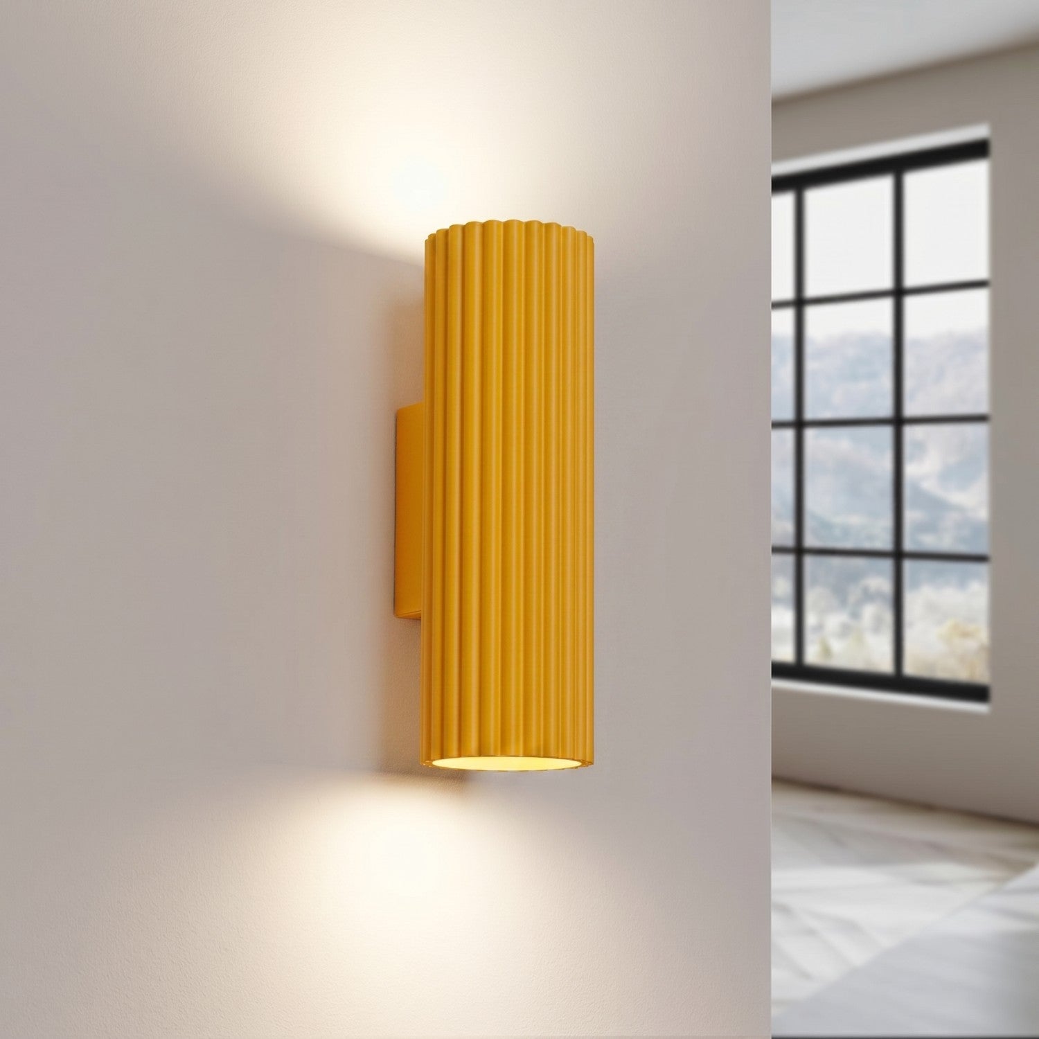 Applique murale Karbon 20 haut et bas aluminium jaune GU10 vue de trois quarts