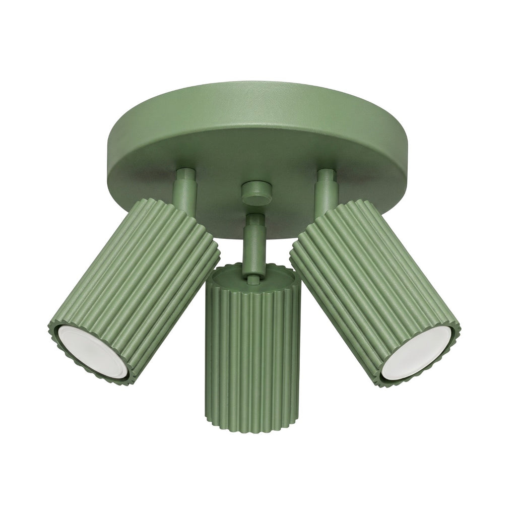 Plafonnier Karbon 3 spots rond aluminium vert sauge GU10
