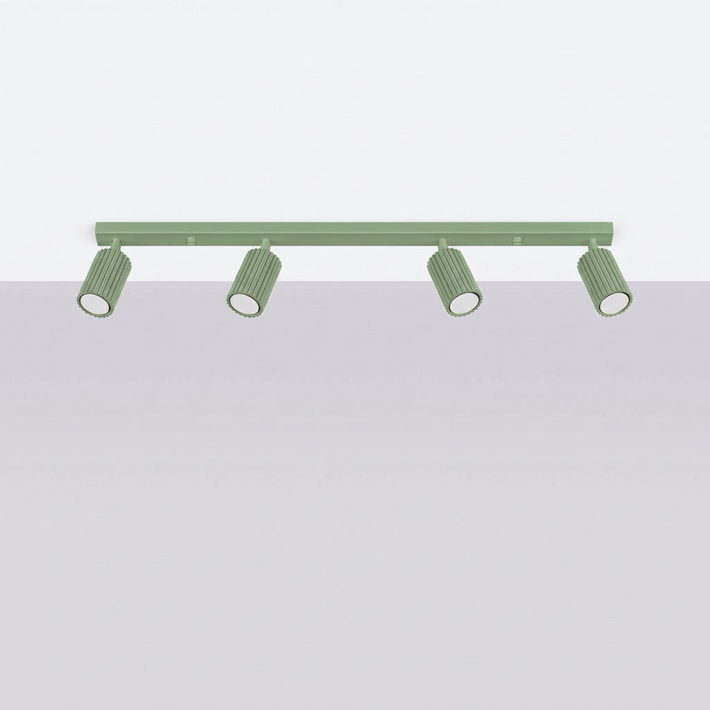 Plafonnier Karbon rampe 4 spots aluminium vert sauge GU10 vue de profil