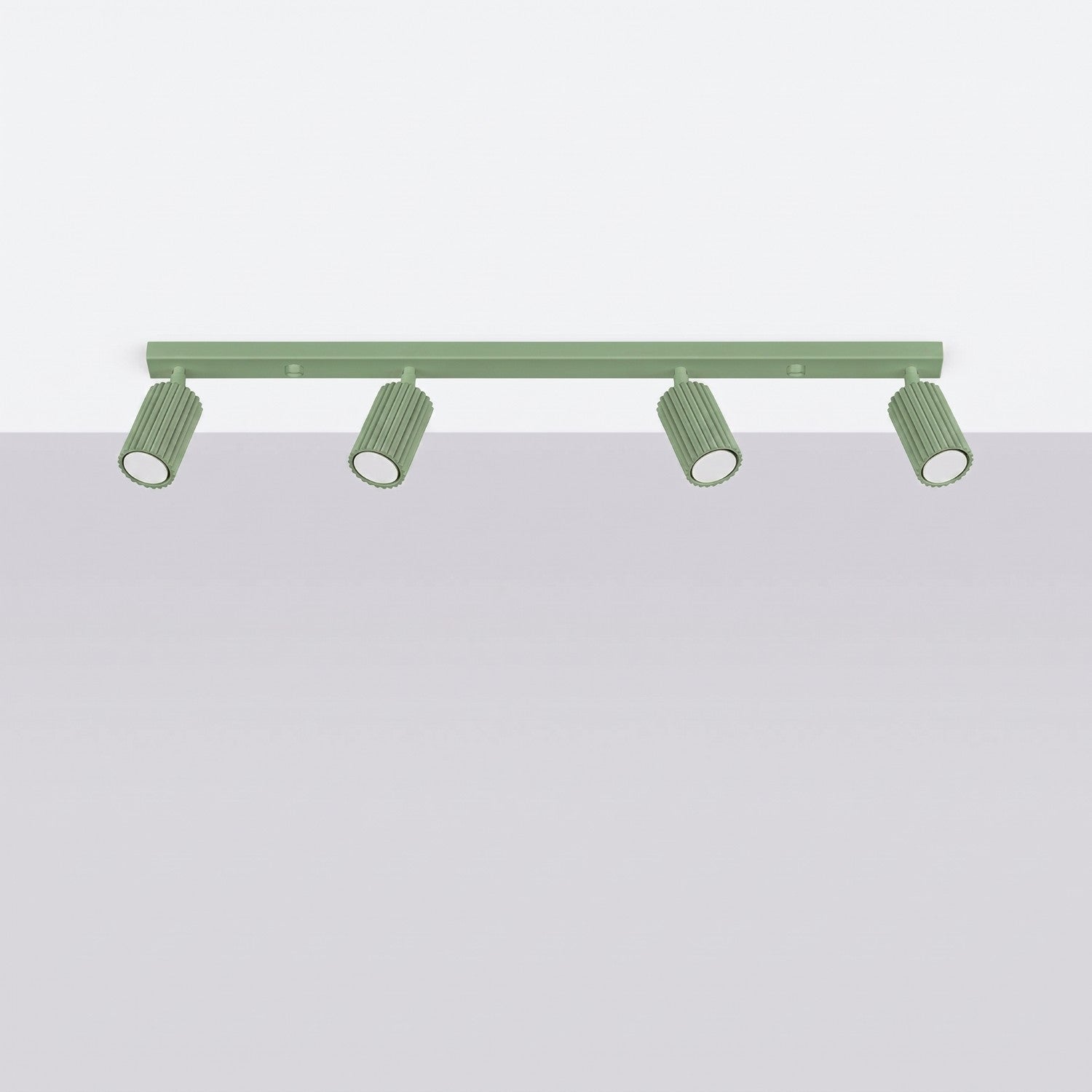 Plafonnier Karbon rampe 4 spots aluminium vert sauge GU10 vue de profil