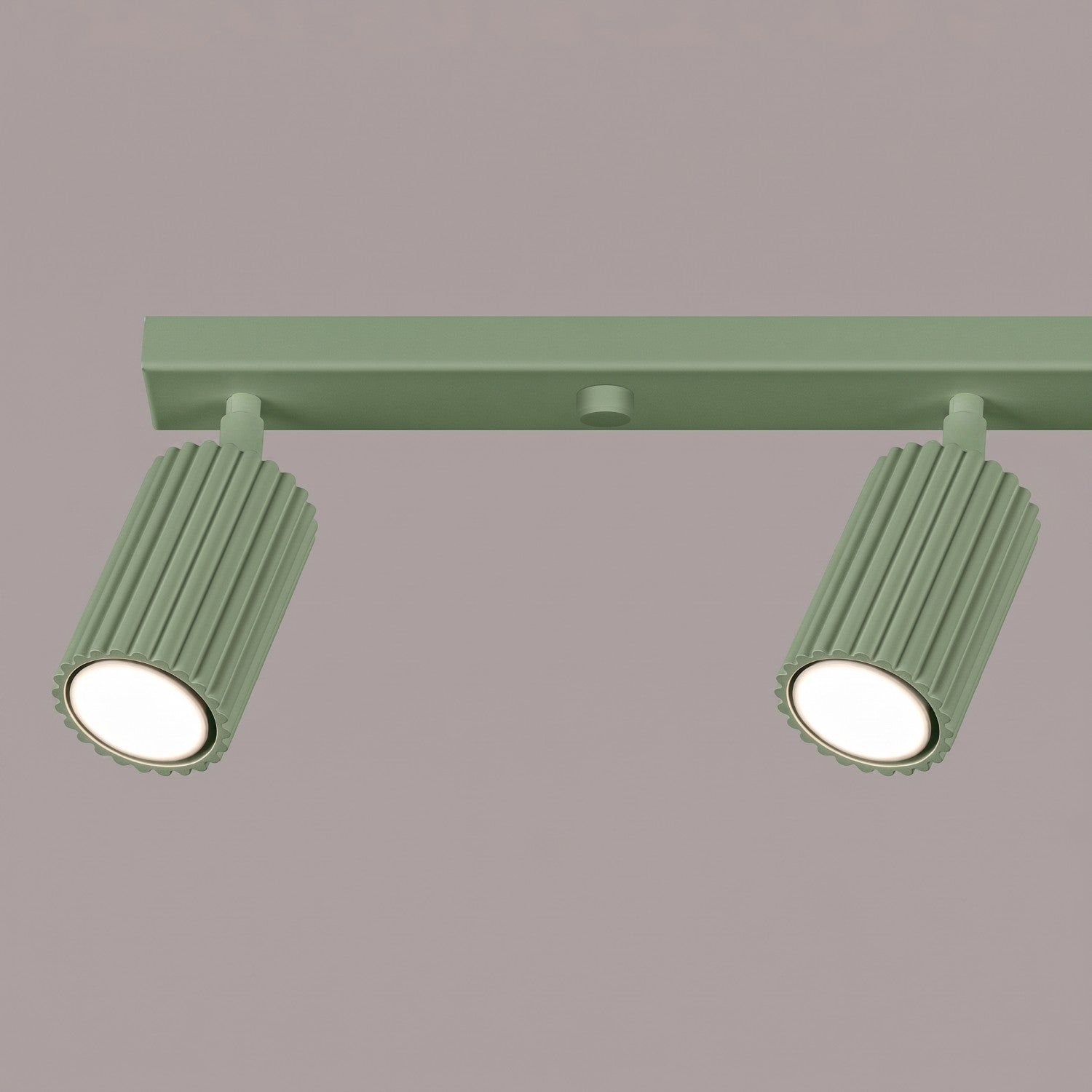 Plafonnier Karbon rampe 4 spots aluminium vert sauge GU10 détail des cannelures