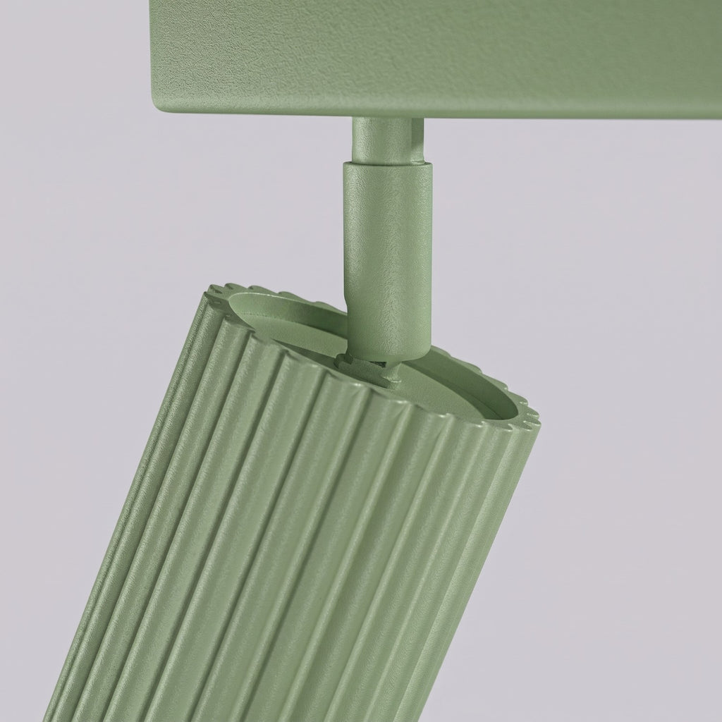 Plafonnier Karbon rampe 4 spots aluminium vert sauge GU10 tête orientée