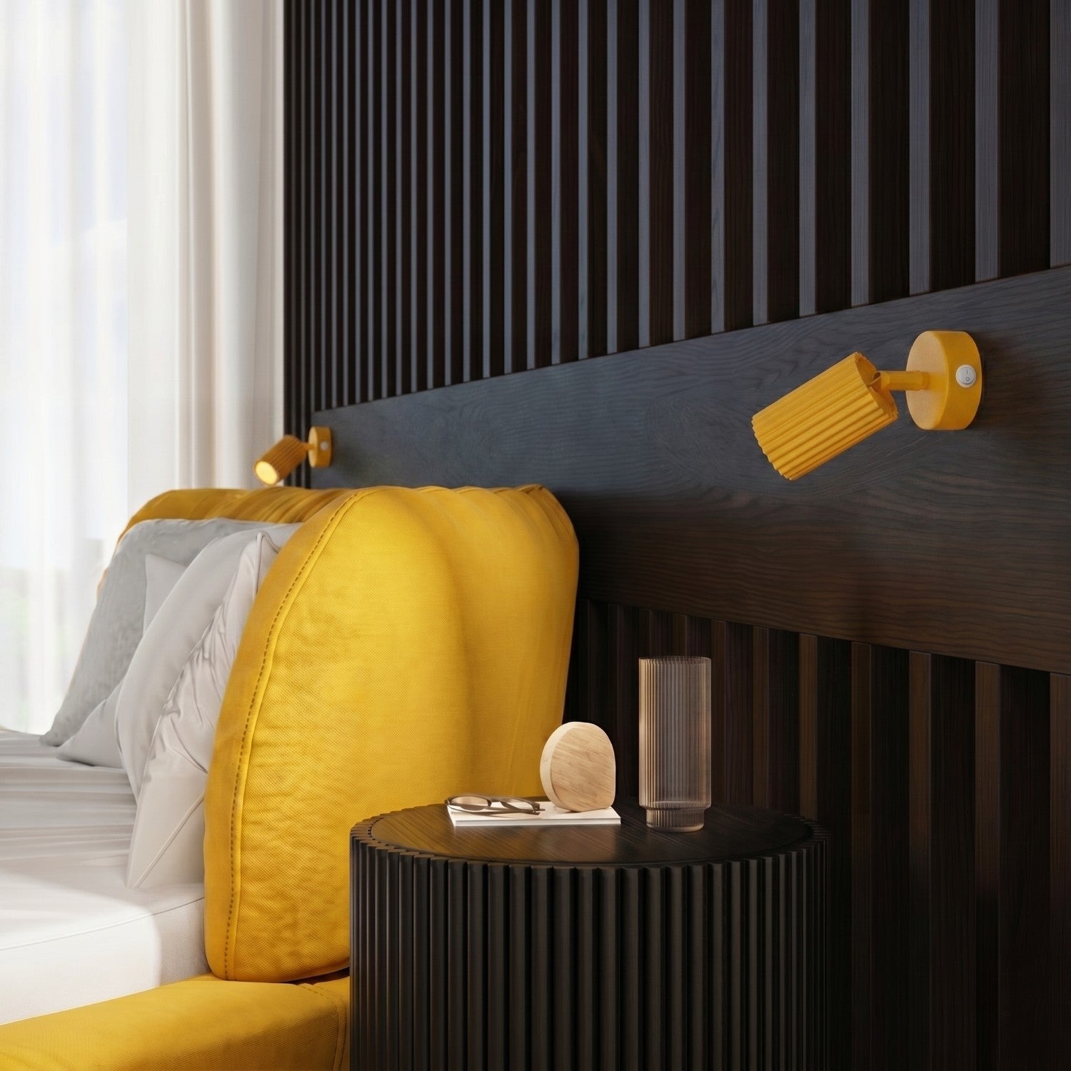 Plafonnier Karbon 3 spots rond aluminium jaune GU10 détail