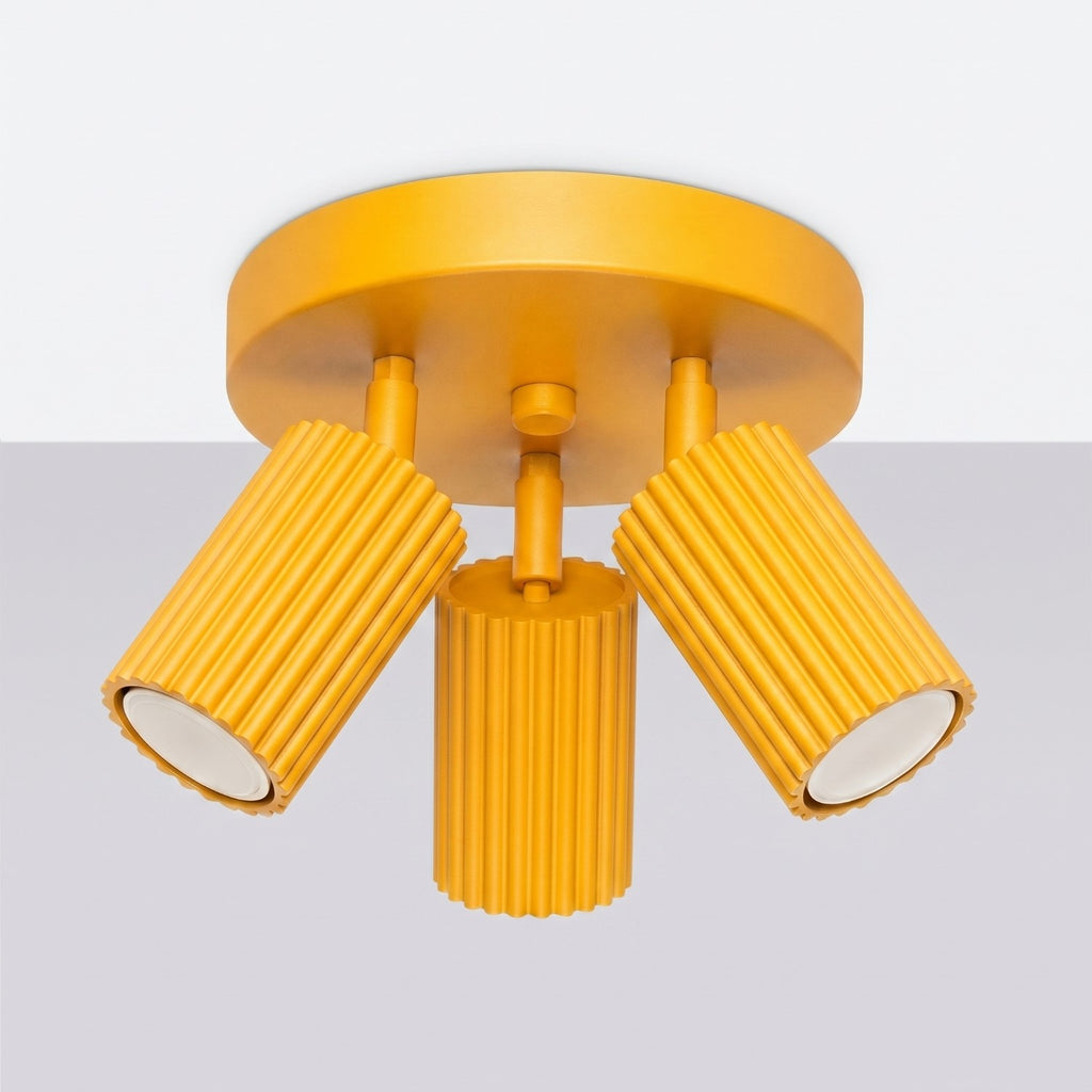 Plafonnier Karbon 3 spots rond aluminium jaune GU10 vue de profil