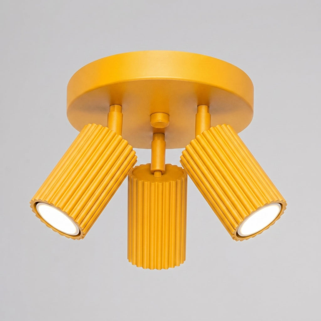 Plafonnier Karbon 3 spots rond aluminium jaune GU10 tête orientée