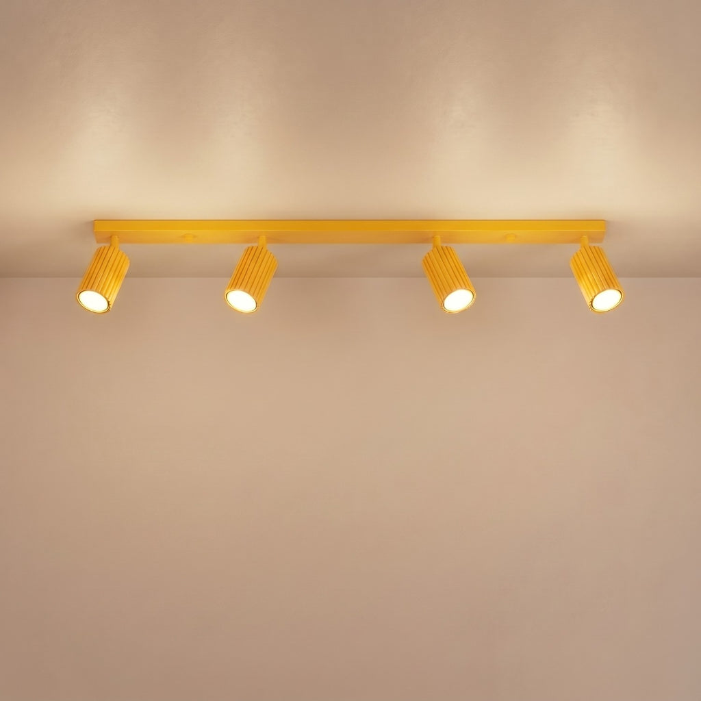 Plafonnier Karbon rampe 4 spots aluminium jaune GU10 vue de trois quarts