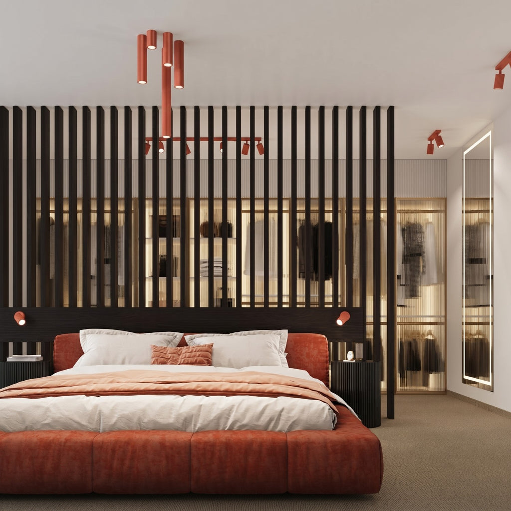 Applique murale Karbon à interrupteur aluminium rouge GU10 en situation