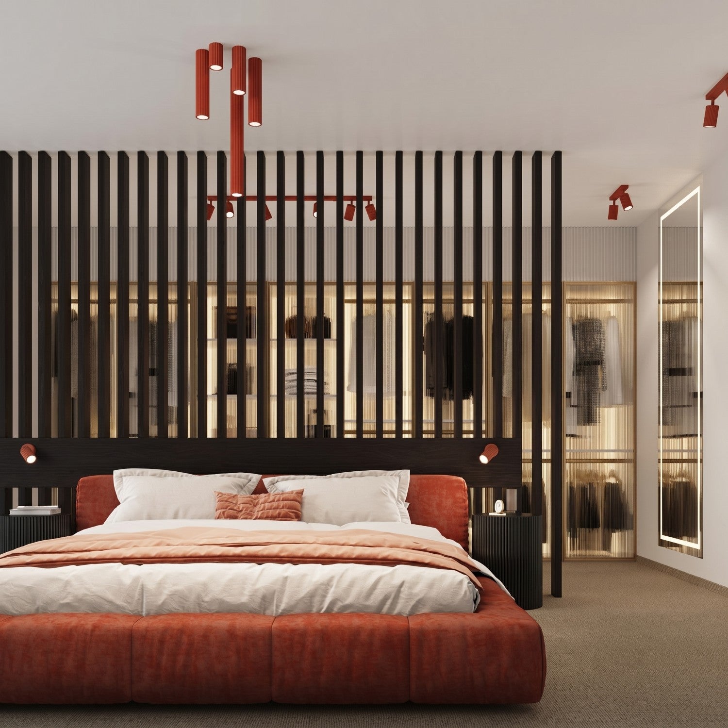 Plafonnier Karbon 3 spots rond aluminium rouge GU10 détail