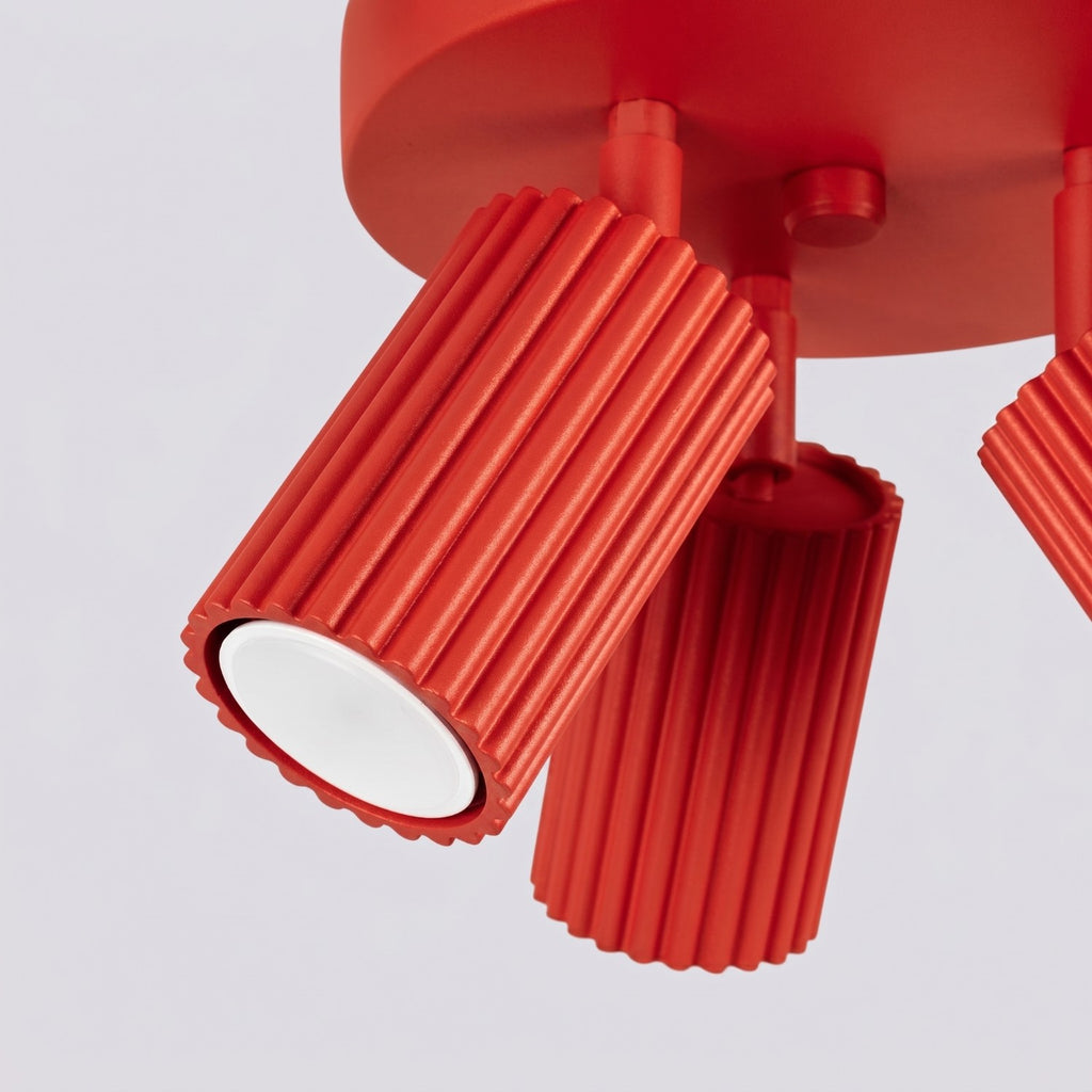 Plafonnier Karbon 3 spots rond aluminium rouge GU10 tête orientée