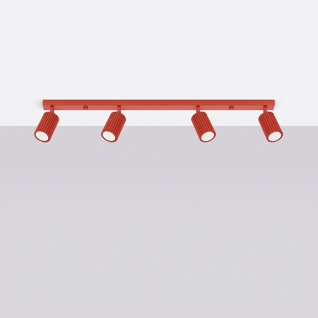 Plafonnier Karbon rampe 4 spots aluminium rouge GU10 vue de profil