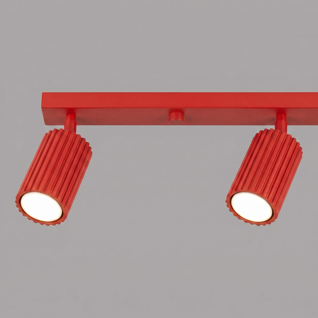 Plafonnier Karbon rampe 4 spots aluminium rouge GU10 tête orientée