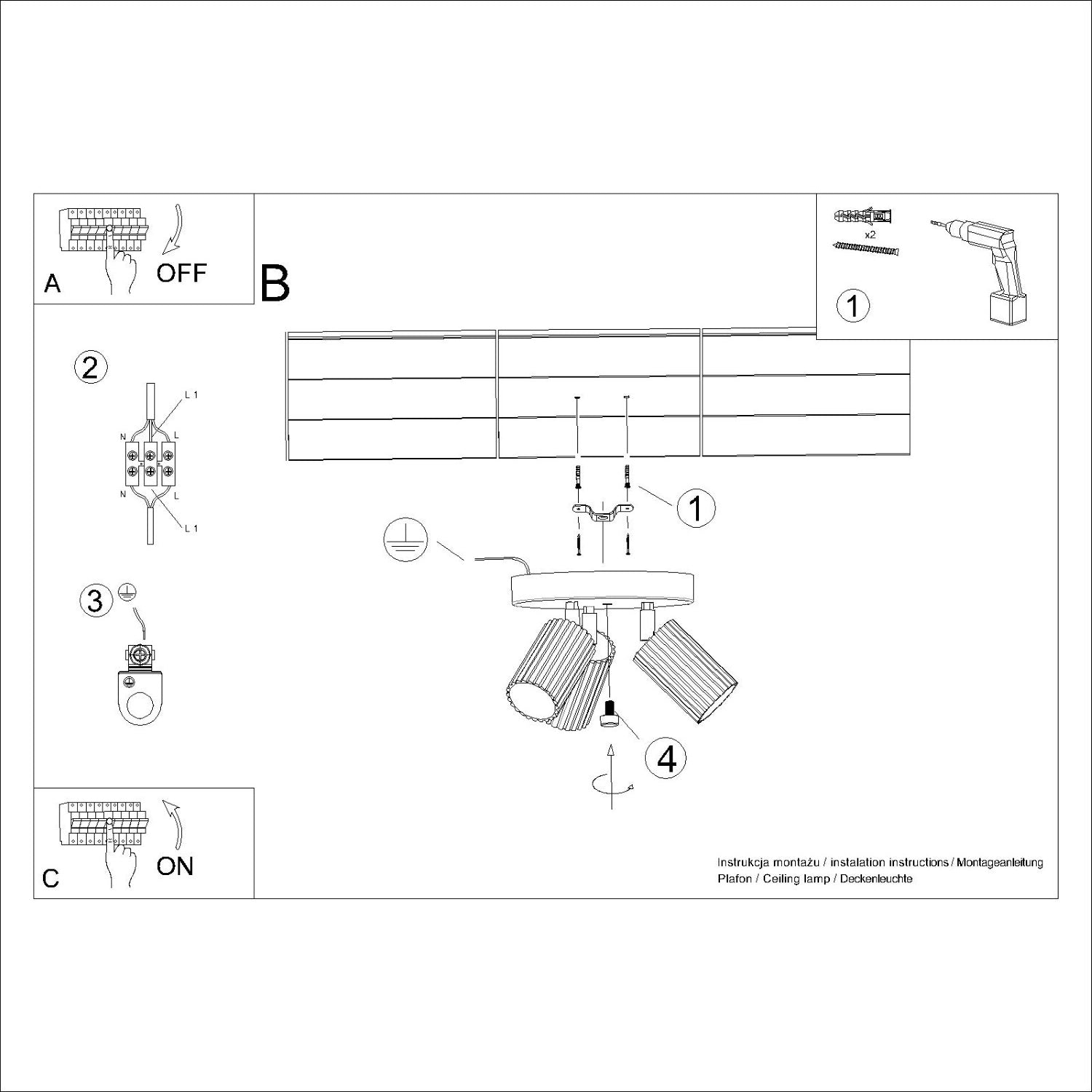 Plafonnier Karbon 3 spots rond aluminium brun GU10 vue de dessous