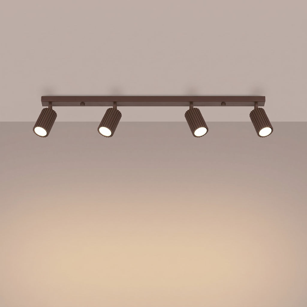 Plafonnier Karbon rampe 4 spots aluminium brun GU10 vue de trois quarts