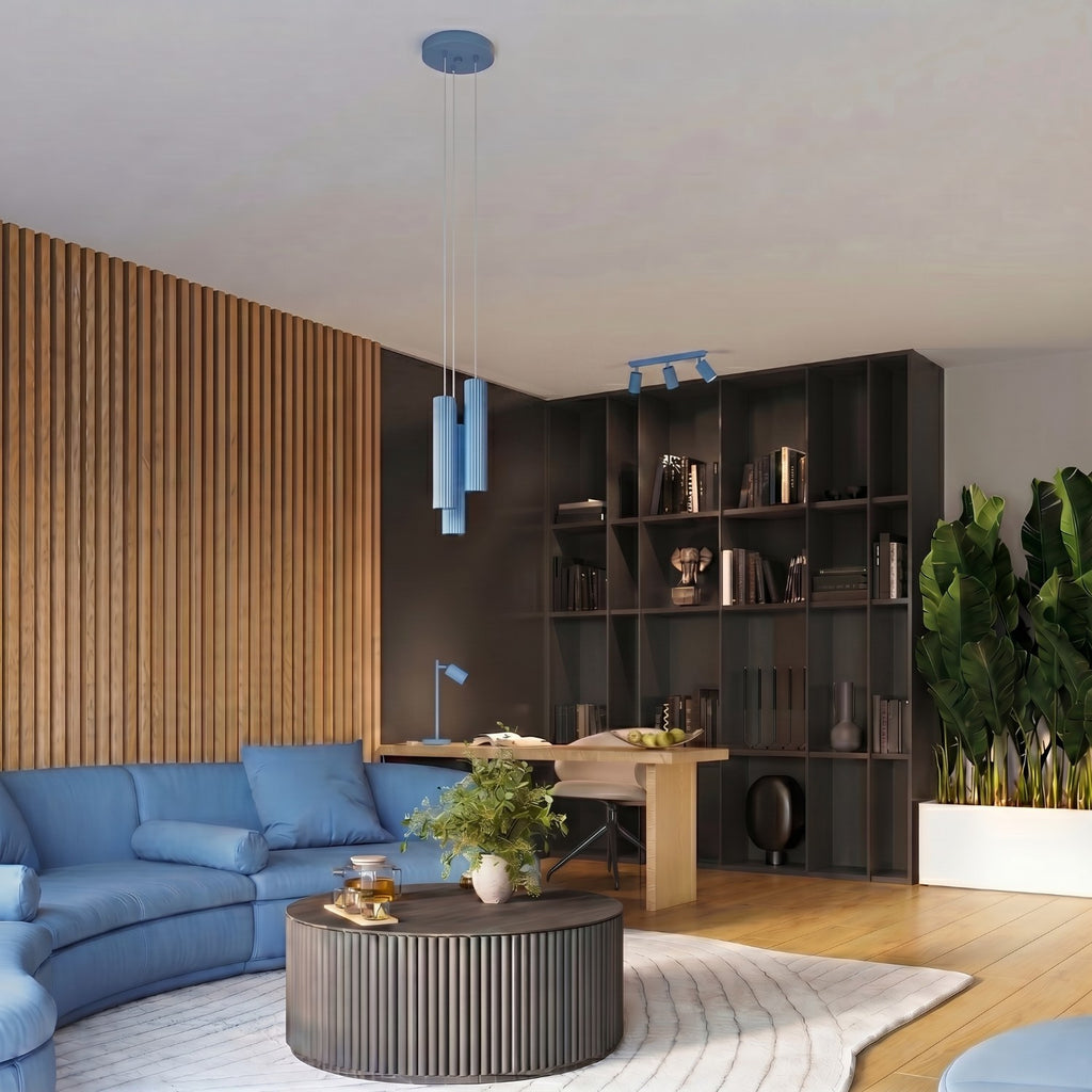 Plafonnier Karbon 3 spots rond aluminium bleu clair GU10 détail