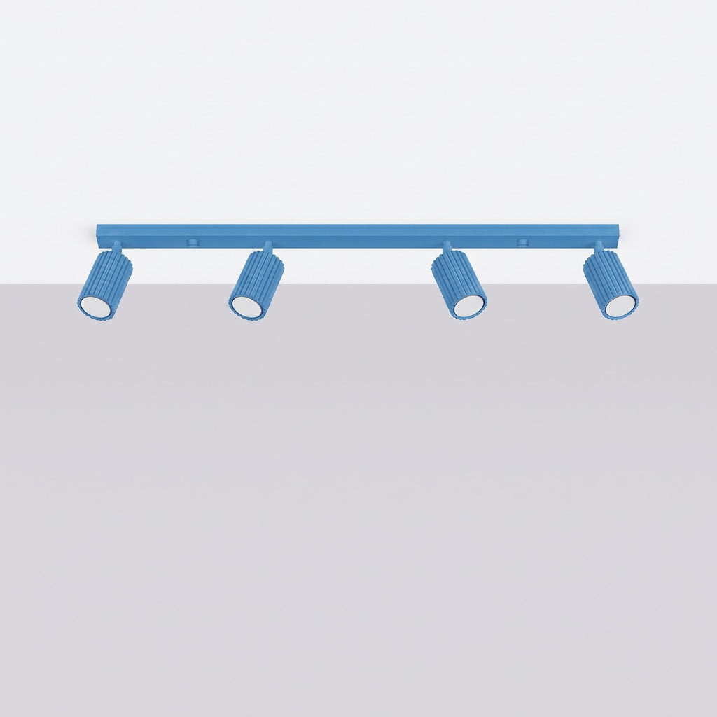 Plafonnier Karbon rampe 4 spots aluminium bleu clair GU10 vue de profil