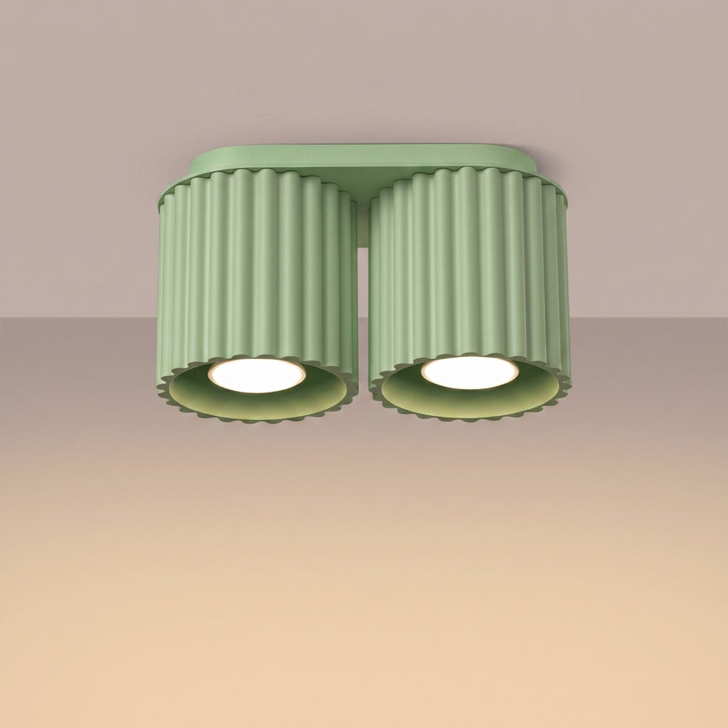 Plafonnier Aura 2 aluminium vert sauge GU10 vue de trois quarts