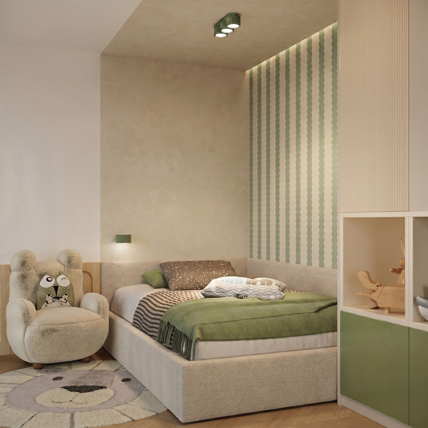 Applique murale Aura aluminium vert olive GX53 en situation