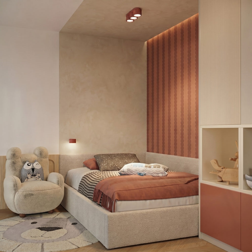 Applique murale Aura aluminium rouge ocre GX53 en situation