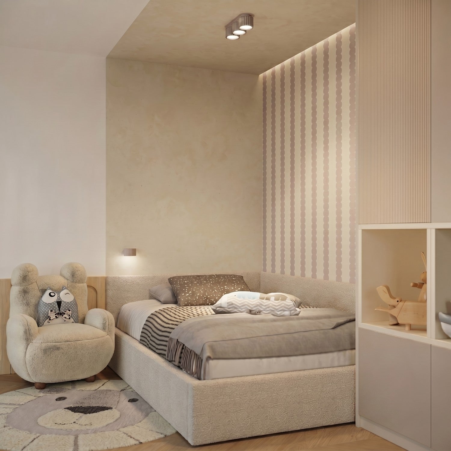 Applique murale Aura aluminium taupe GX53 en situation