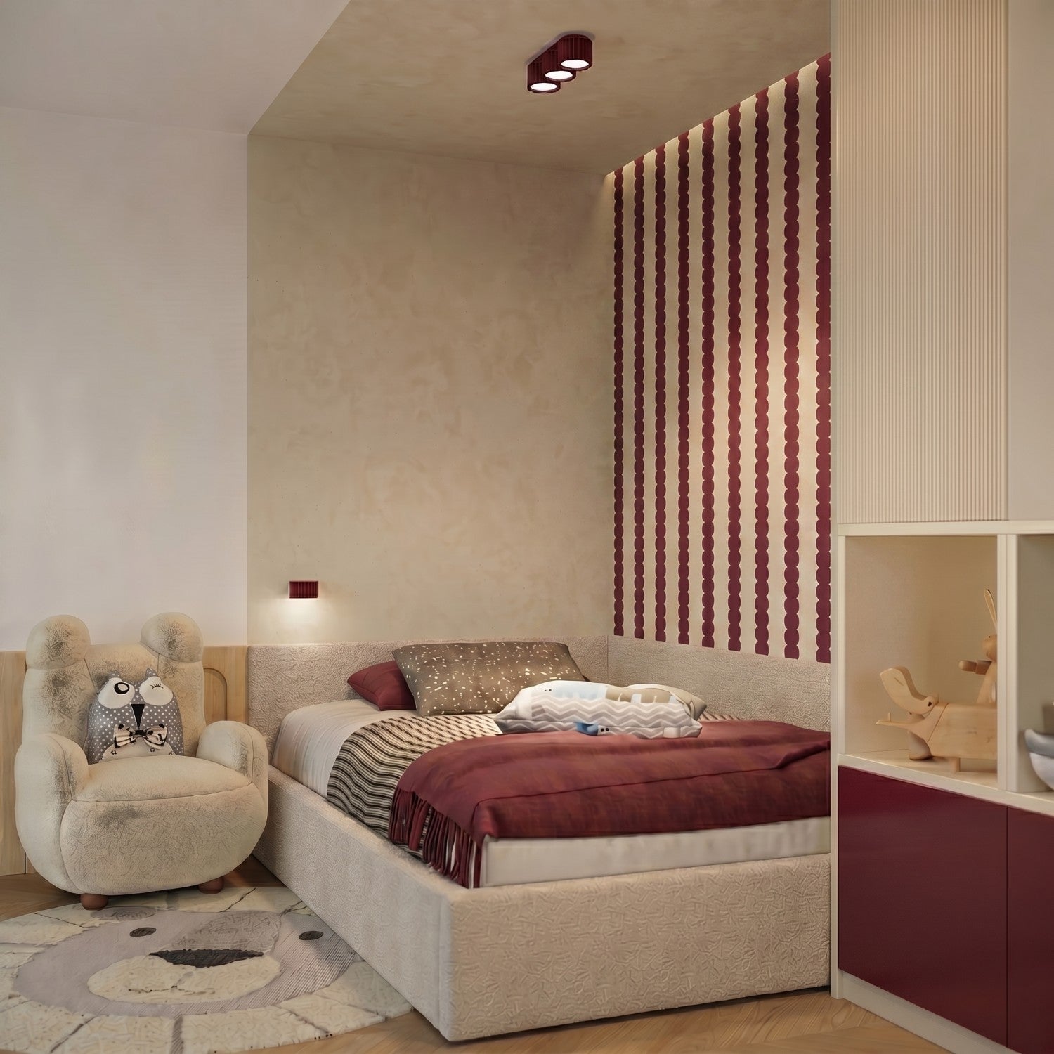 Applique murale Aura aluminium bordeaux GX53 en situation