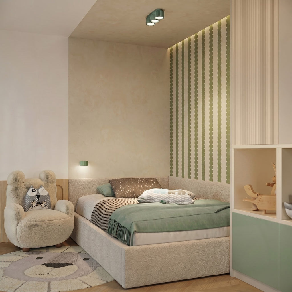 Applique murale Aura aluminium vert sauge GX53 en situation