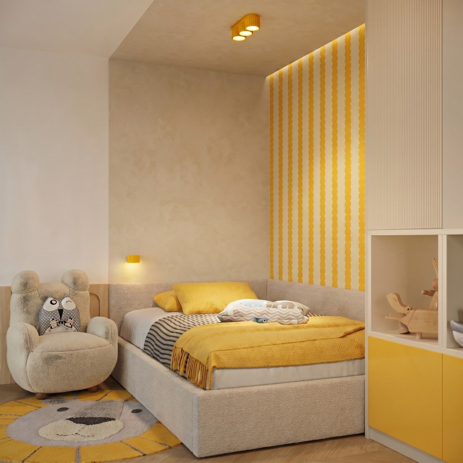Applique murale Aura aluminium jaune GX53 en situation