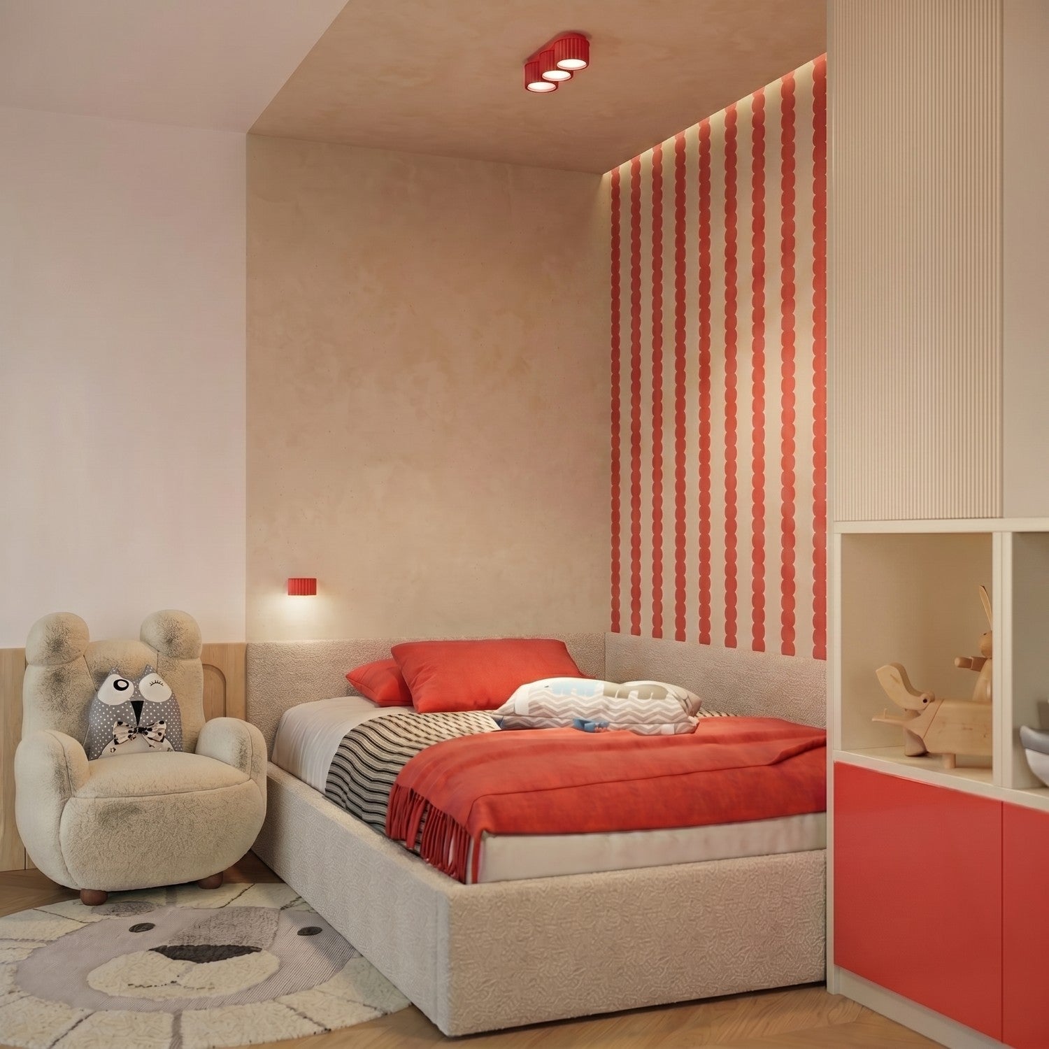 Applique murale Aura aluminium rouge GX53 en situation