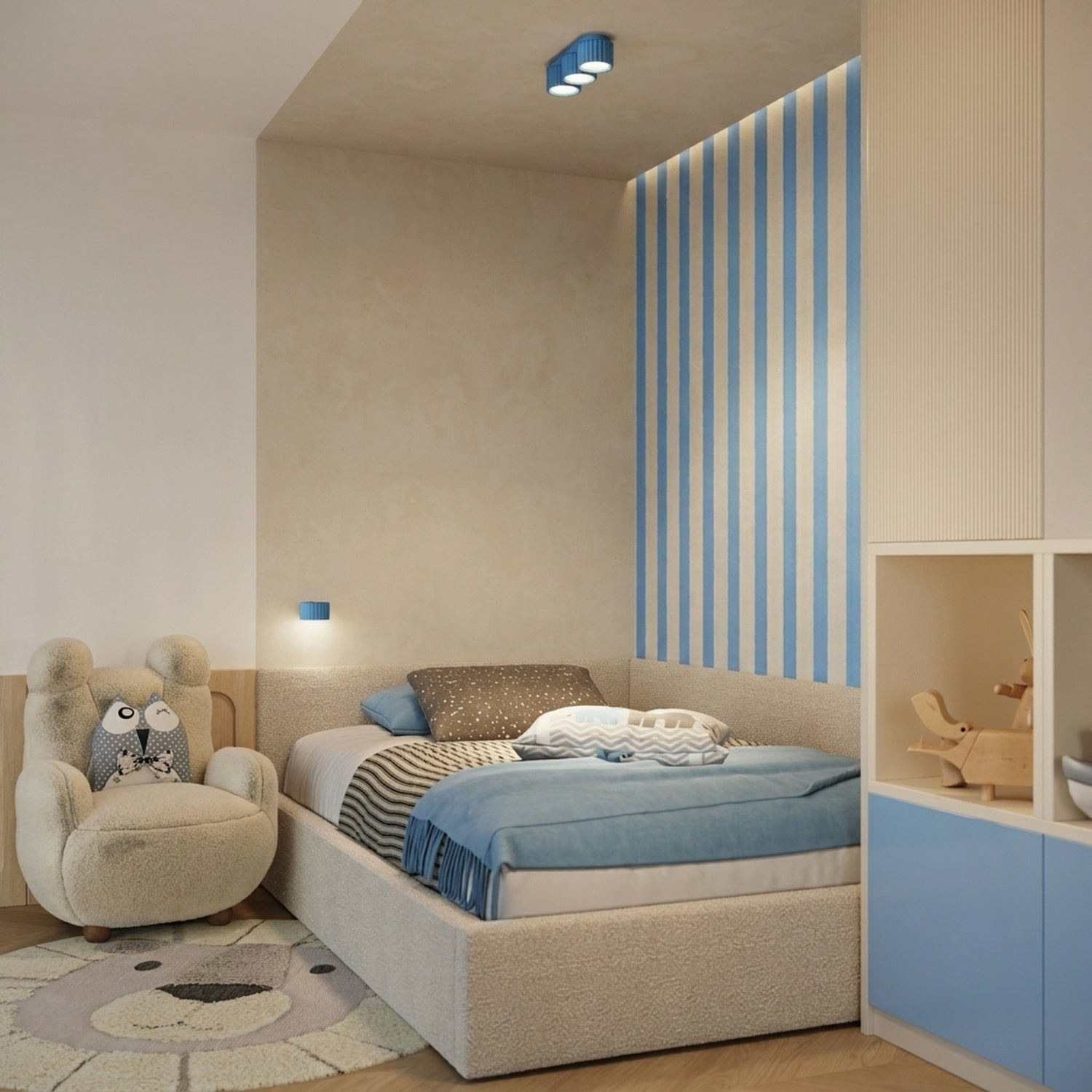 Applique murale Aura aluminium bleu clair GX53 en situation