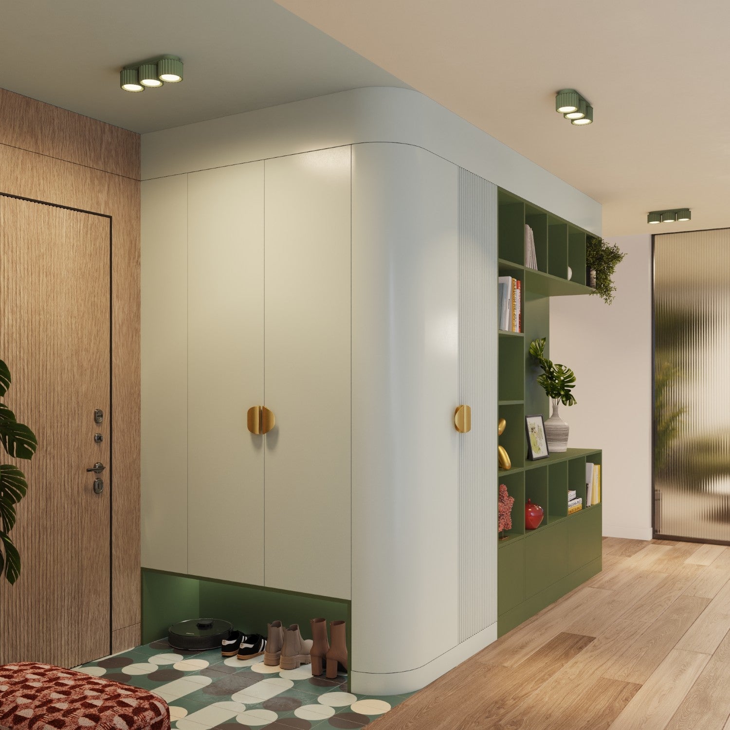 Plafonnier Aura 3 aluminium vert olive GX53 en situation