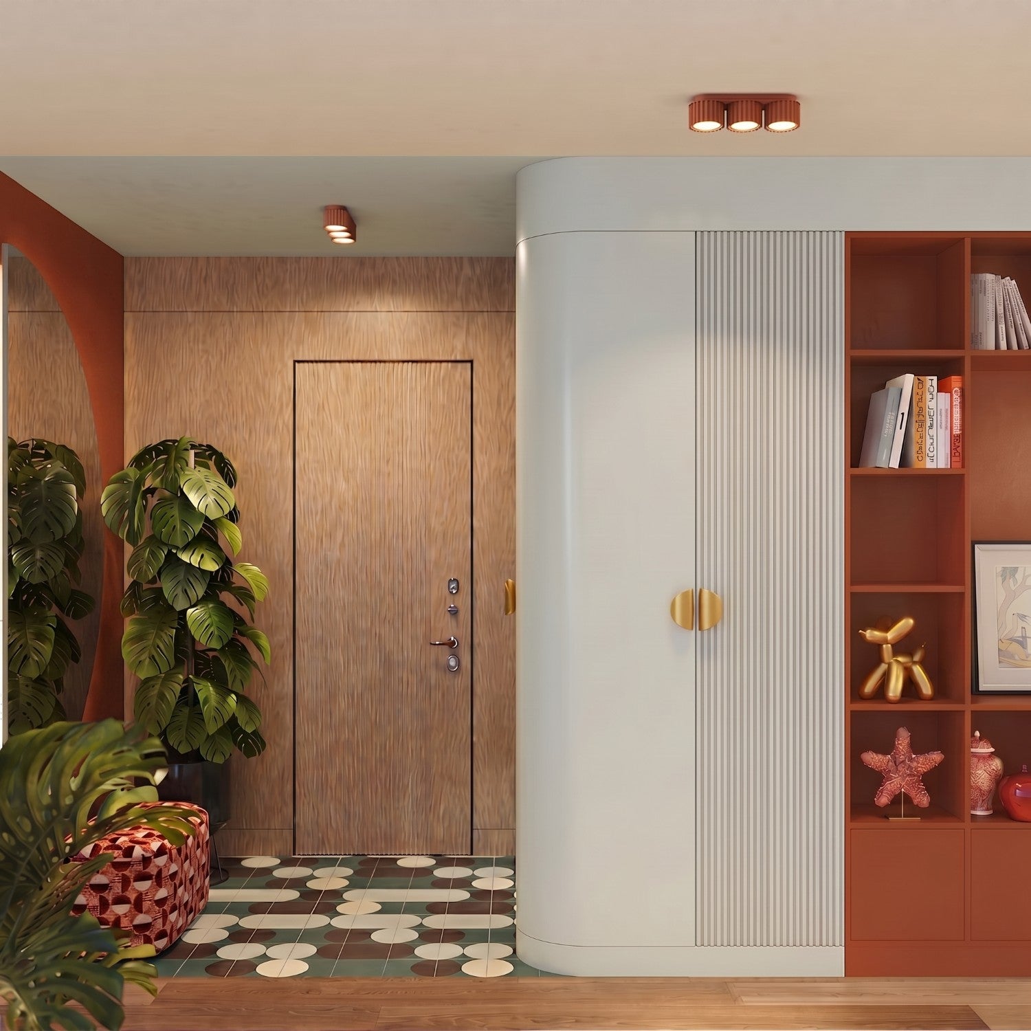 Plafonnier Aura 3 aluminium rouge ocre GX53 détail