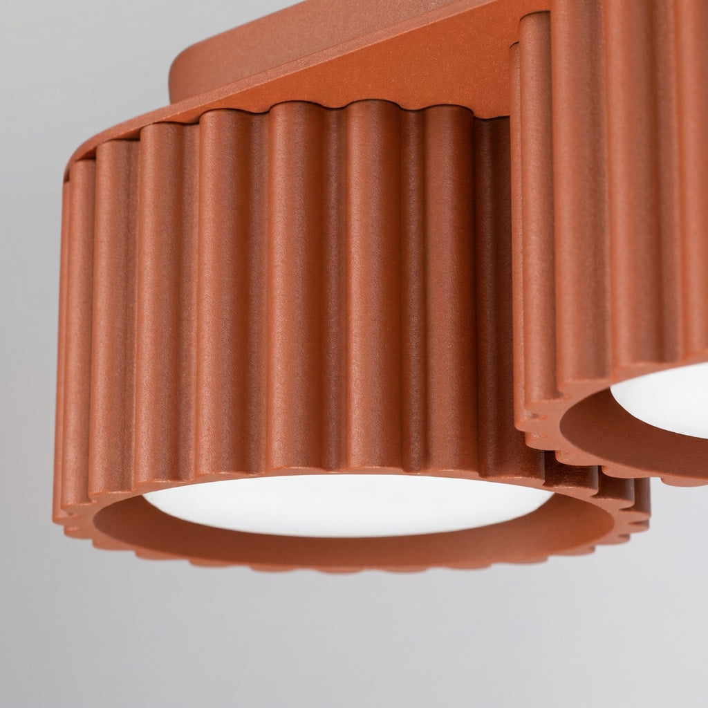 Plafonnier Aura 3 aluminium rouge ocre GX53 détail des cannelures