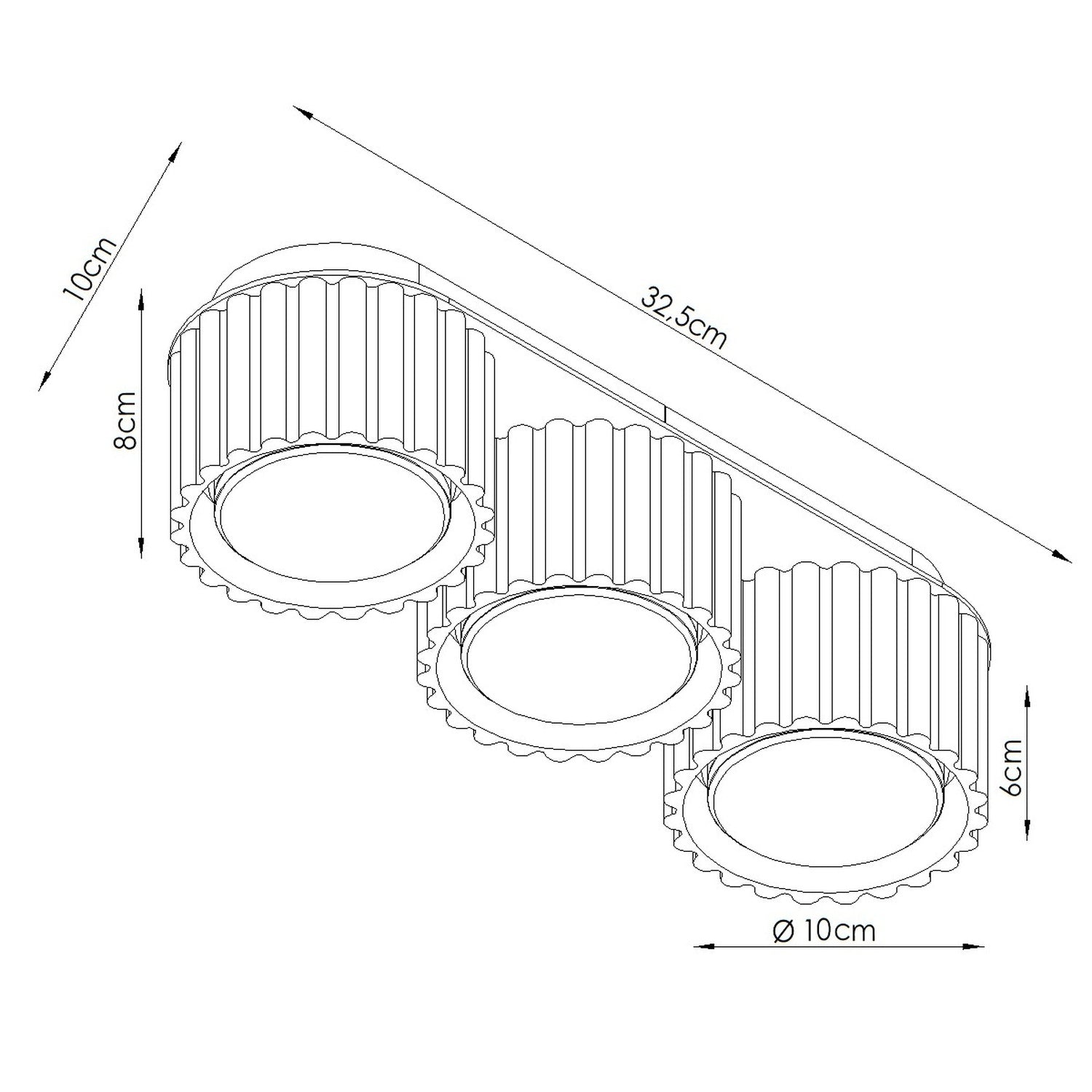 Plafonnier Aura 3 aluminium outremer GX53 schéma des dimensions