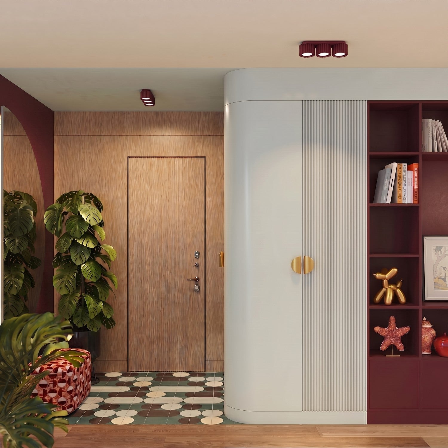Plafonnier Aura 3 aluminium bordeaux GX53 détail