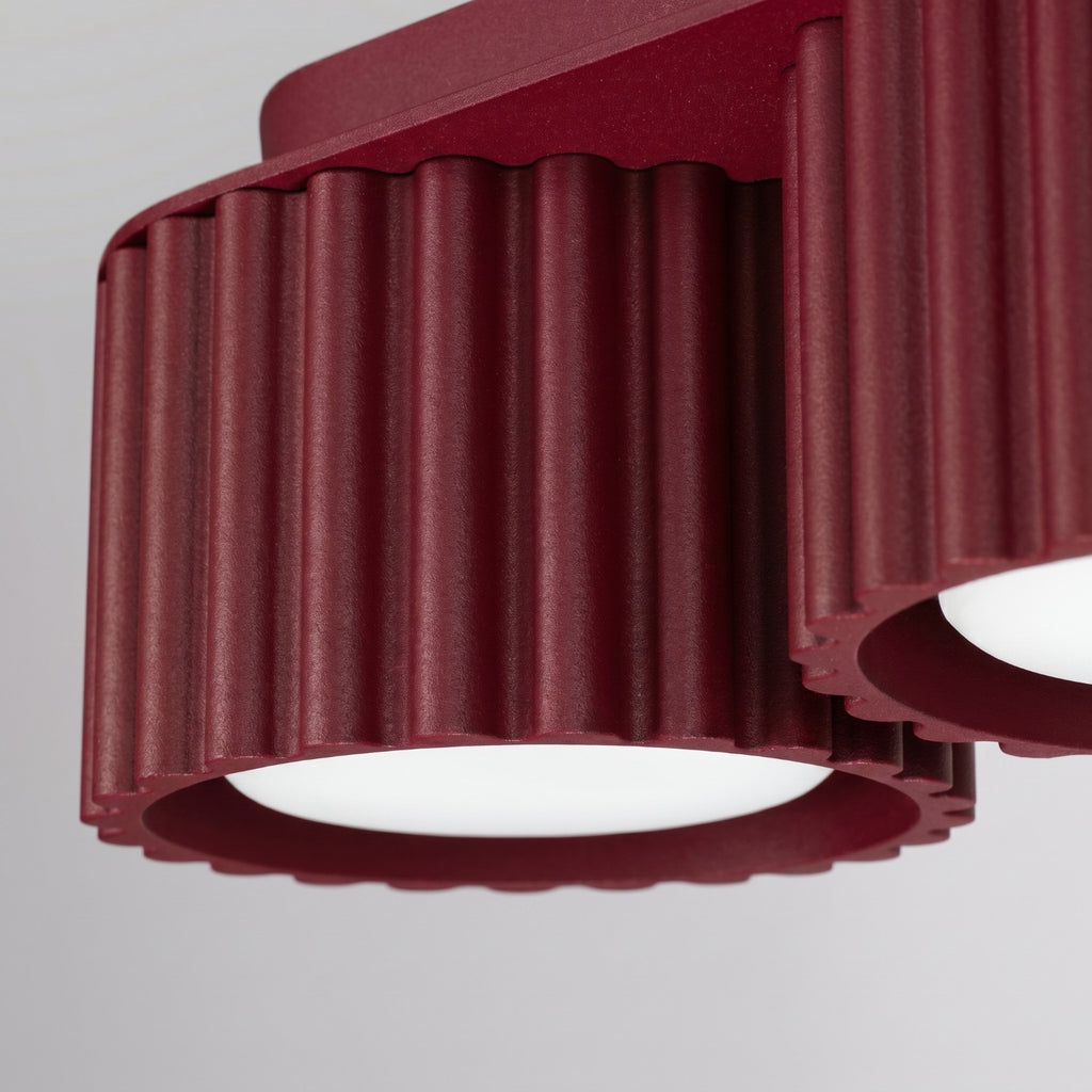 Plafonnier Aura 3 aluminium bordeaux GX53 détail des cannelures