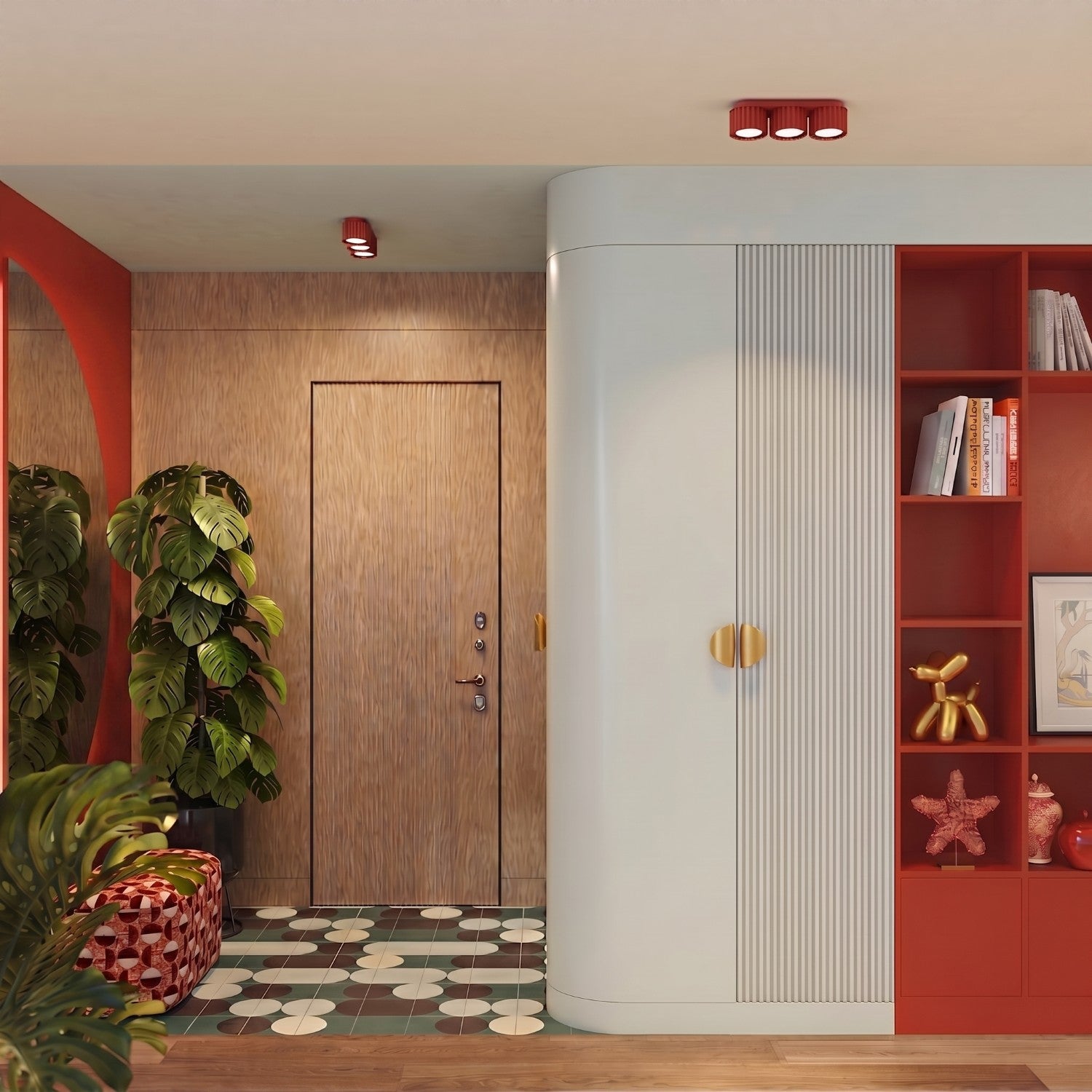 Plafonnier Aura 3 aluminium rouge GX53 détail