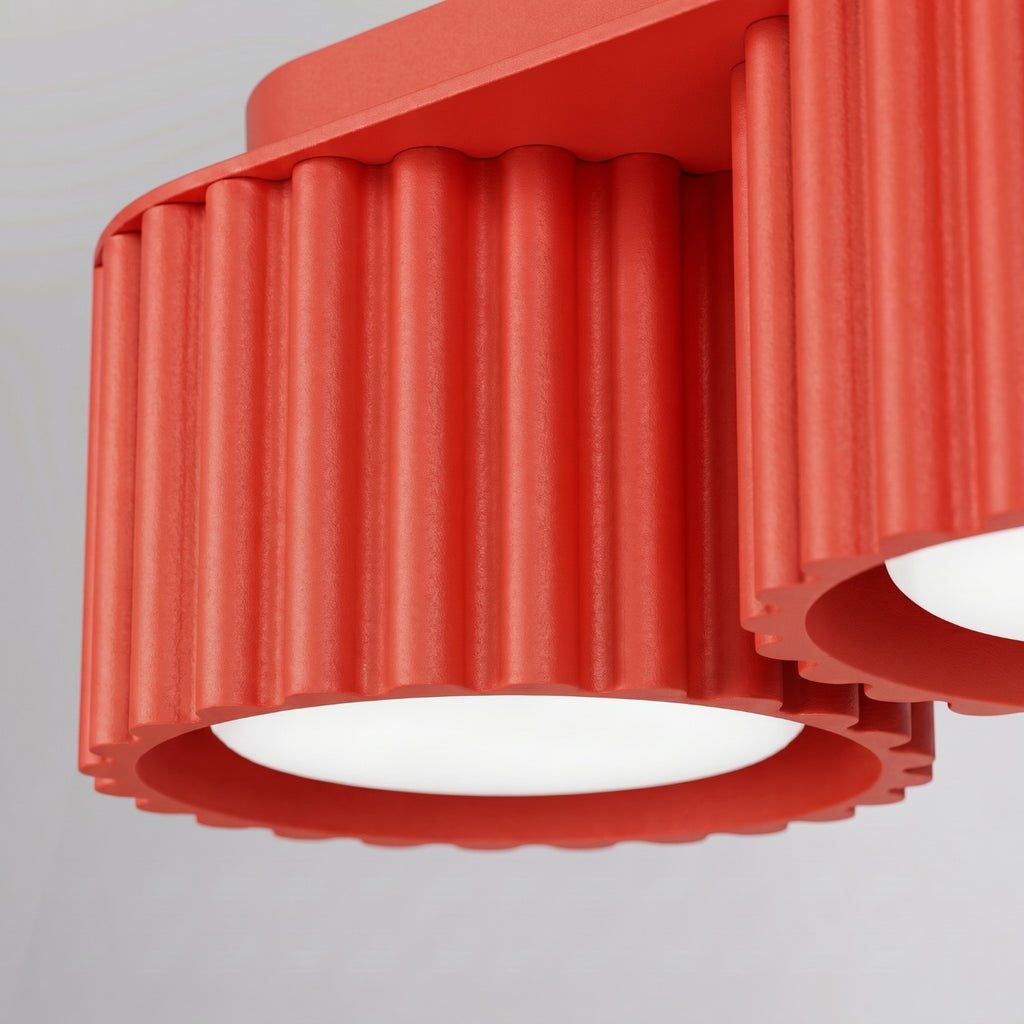 Plafonnier Aura 3 aluminium rouge GX53 détail des cannelures