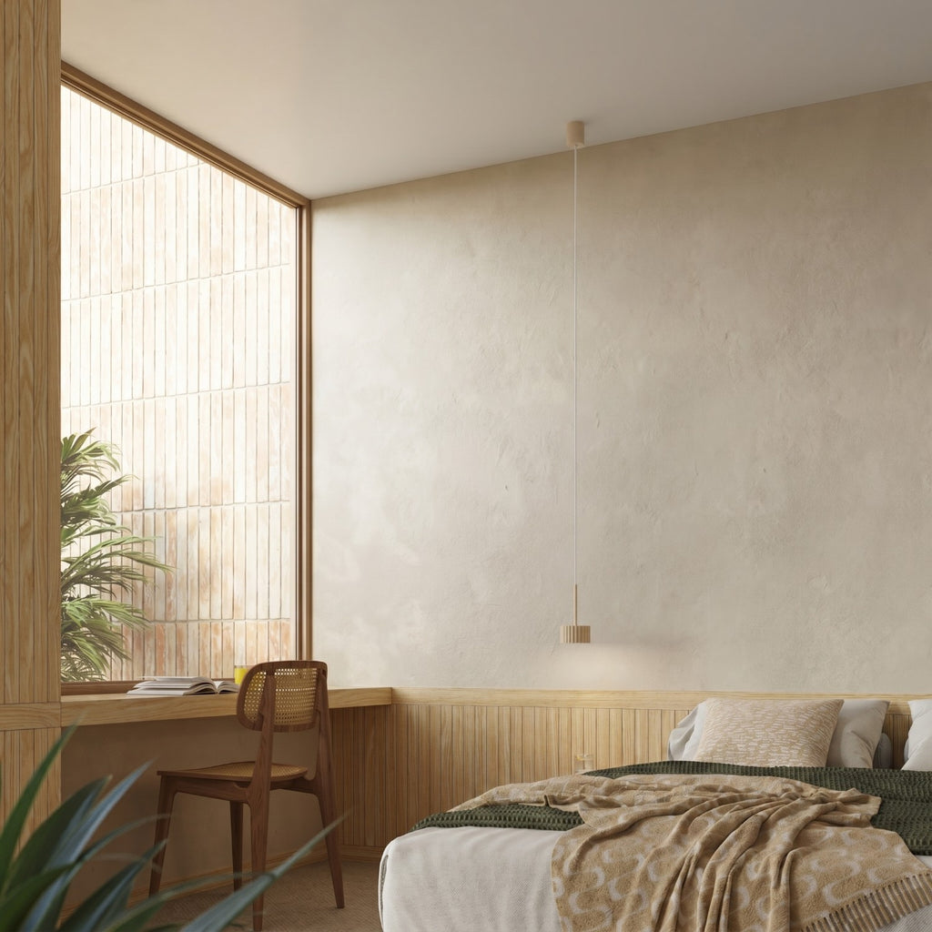 Suspension Aura 1 lumière aluminium beige GX53 vue de profil