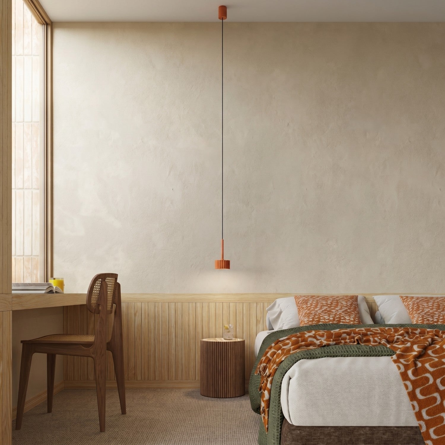 Suspension Aura 1 lumière aluminium rouge ocre GX53 de face