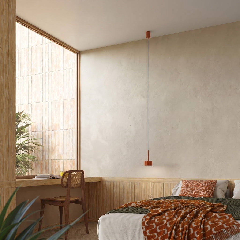 Suspension Aura 1 lumière aluminium rouge ocre GX53 vue de profil