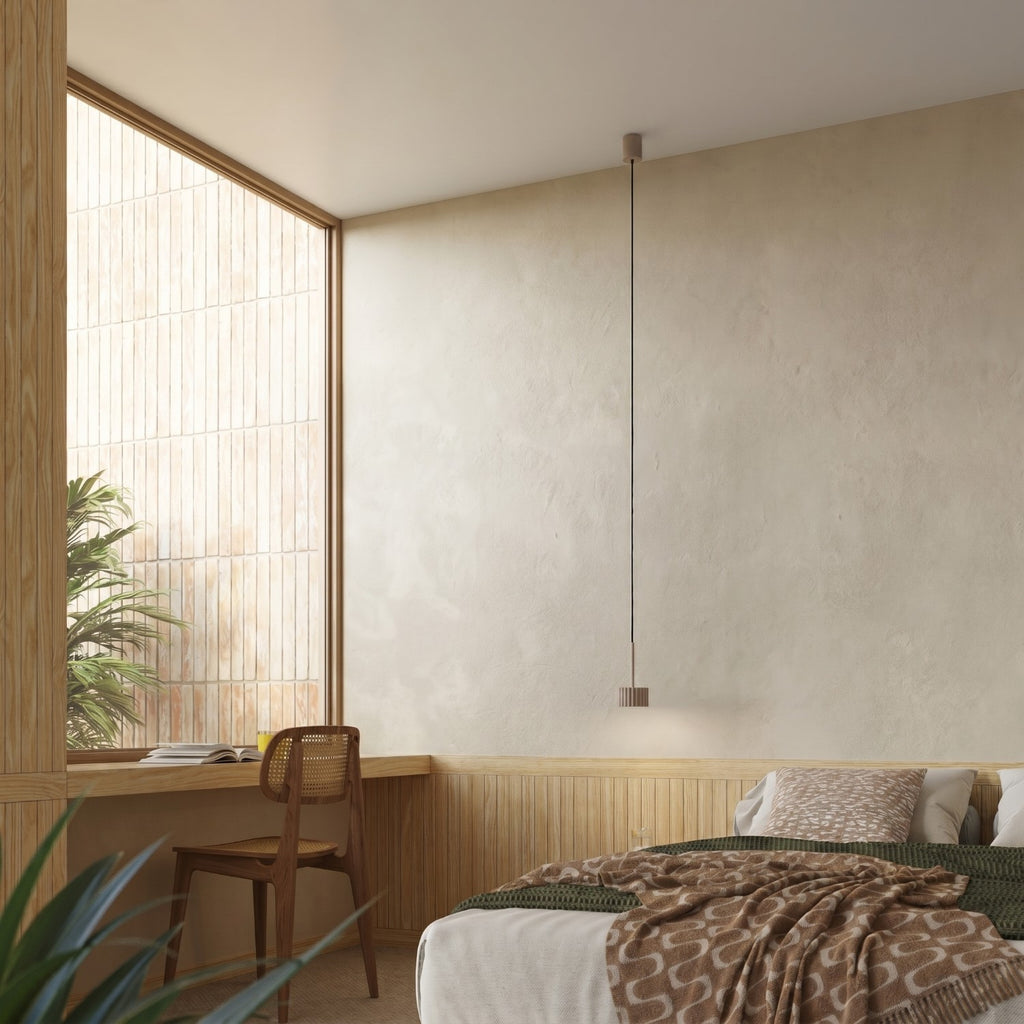 Suspension Aura 1 lumière aluminium taupe GX53 vue de profil