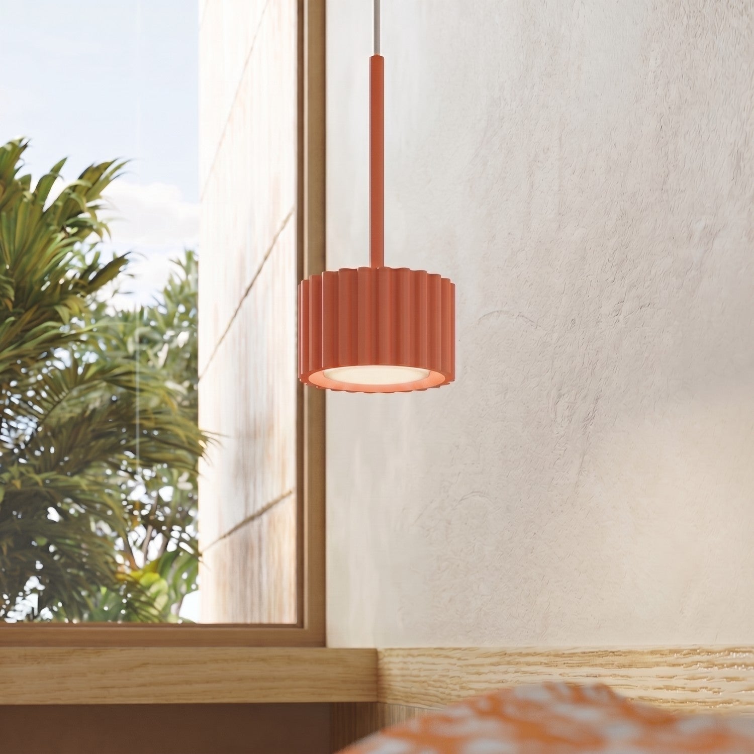 Suspension Aura 1 lumière aluminium pêche GX53 vue de trois quarts