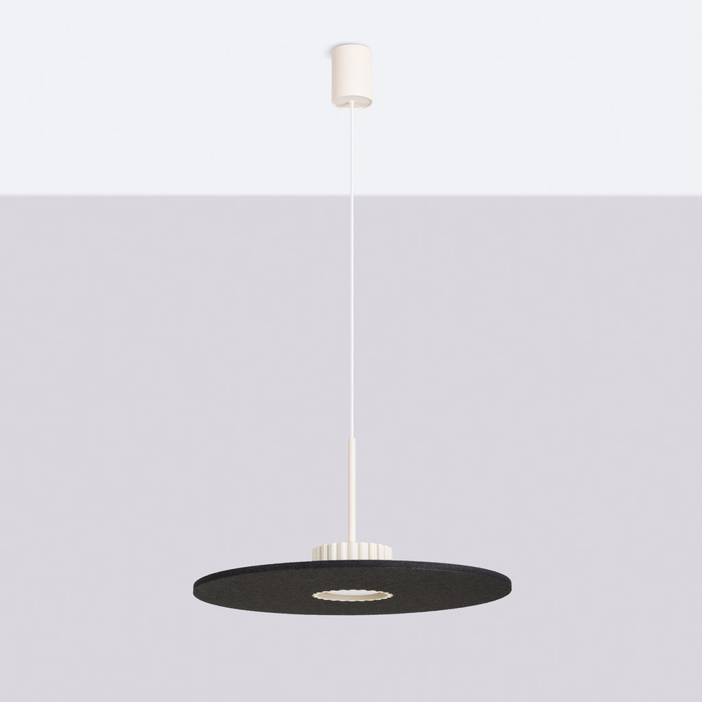 Suspension Ovo disque feutre beige et noir GX53 vue de profil