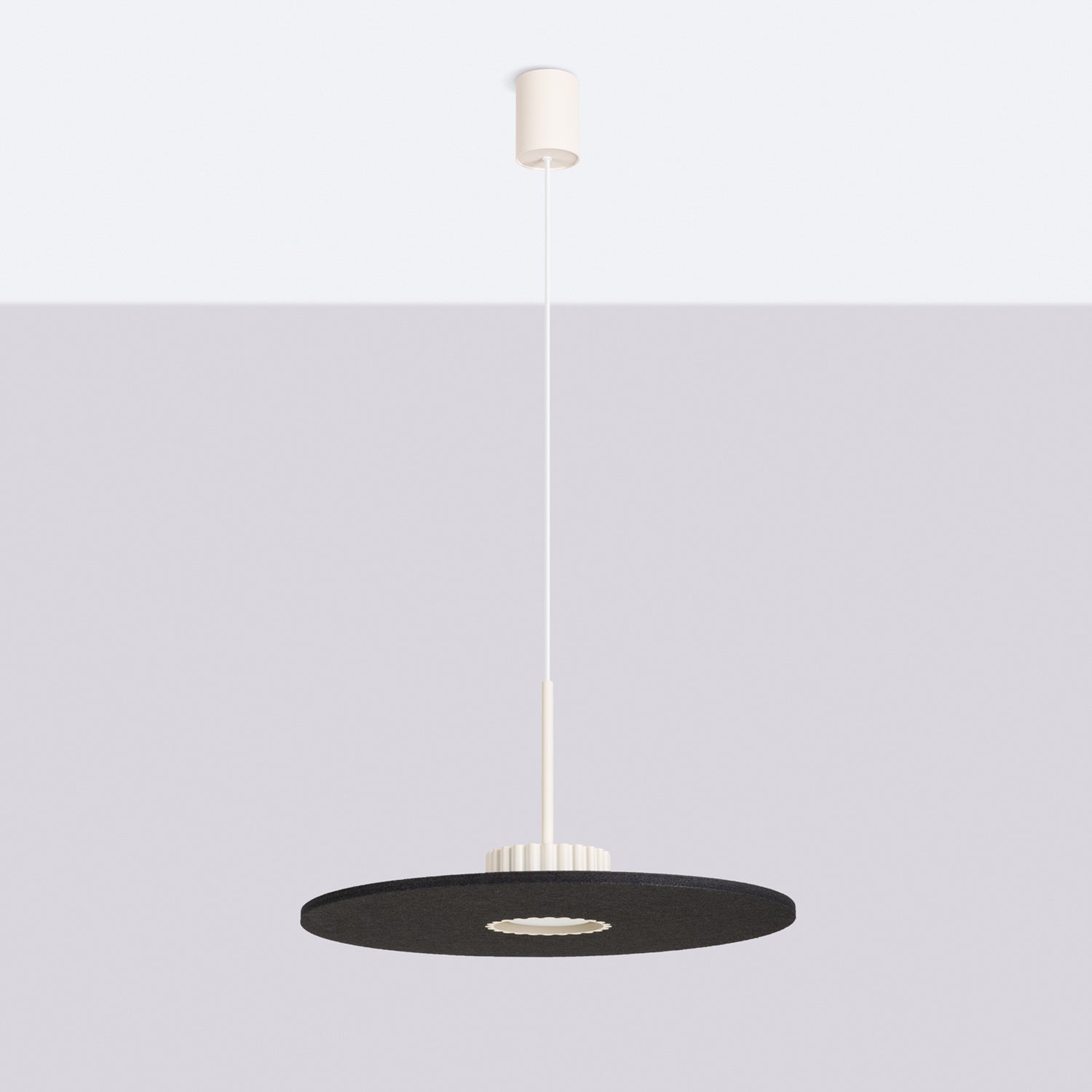 Suspension Ovo disque feutre beige et noir GX53 vue de profil